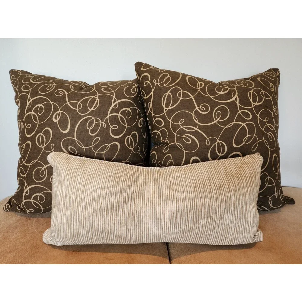 Mill Creek Throw Pillow Covers Brown Geometric Swirls 20x20‎ Zippered Pair NEW